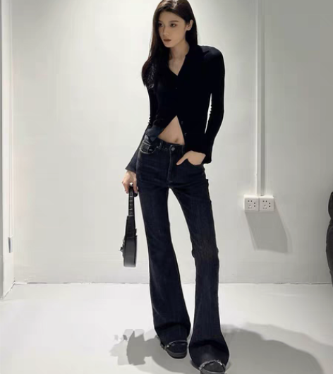 转卖复古毛边高腰喇叭裤 无瑕 穿起来有点长...