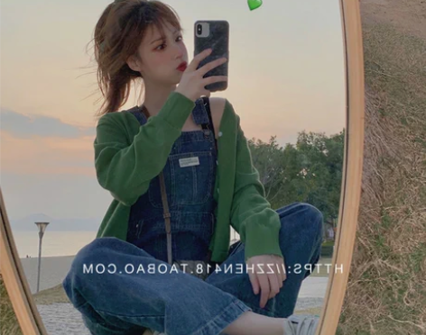 转卖小个子牛仔背带裤女2021新款韩版宽松...