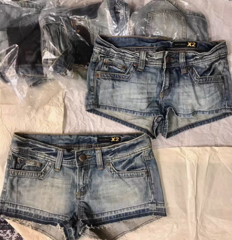 包邮X2出口浅蓝显瘦y2k千禧辣妹复古低腰...