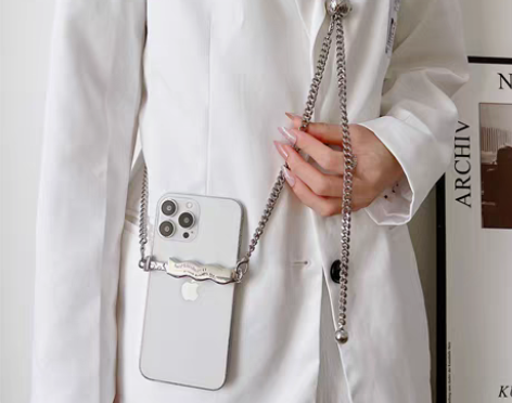 转卖手机挂绳斜挎链条挂脖手机夹链子可背带高...