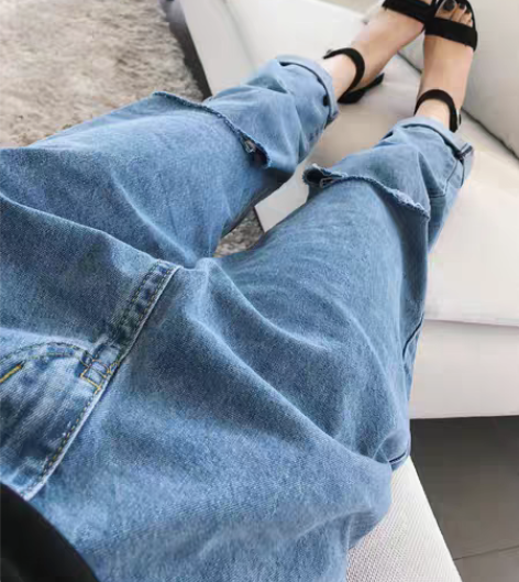 转卖新款韩版夏季浅色高腰卷边膝盖破洞牛仔裤...