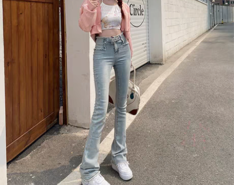 转卖OULORIAN美式复古毛边微喇牛仔裤...