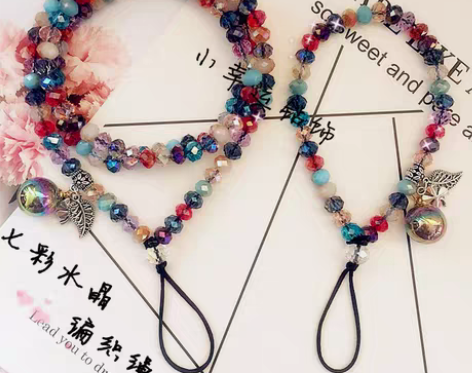 转卖手机挂绳挂脖水晶七彩混 手机挂脖绳水晶...