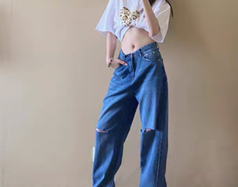 转卖全新兰贝儿 这条复古蓝超好看 直筒阔腿...
