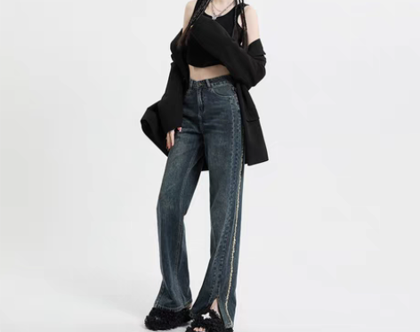 转卖ZYZA复古蓝直筒牛仔裤女2023年早...