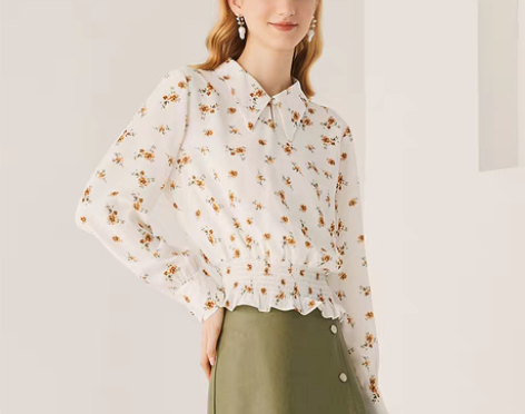 转卖简朵2021秋季新款小碎花长袖显瘦女上...