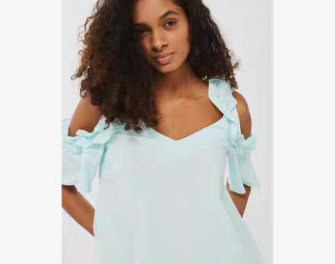 转卖TOPSHOP薄荷色露肩花边休闲女士衬...