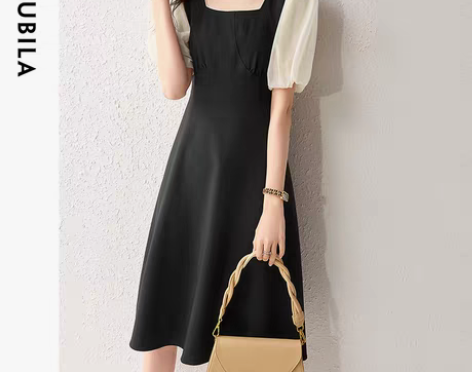 转卖【甜蜜价】尚都比拉桔梗方领泡泡袖赫本连...