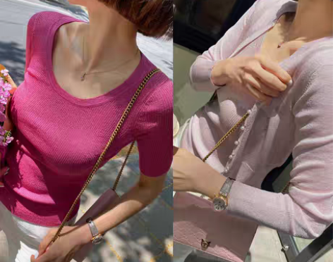 转卖欧洲进口闪光纱气质浅粉色玫红色修身短袖...