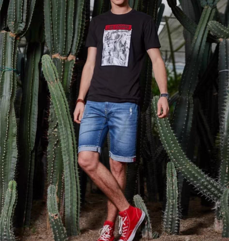 包邮2款码全!英国男式亚麻牛仔短裤布料le...