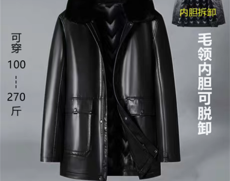 包邮啄木鸟中老年皮衣男爸爸装海宁皮衣冬季男...