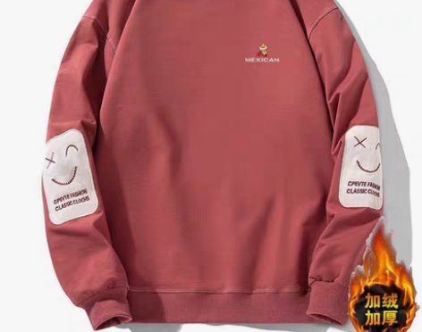 稻草人卫衣男手臂笑脸刺绣春秋长袖T恤圆领宽...