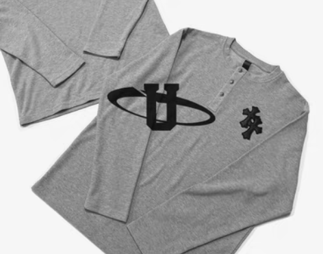 转卖UBT自主 灰色华夫格十字架拼皮亨利领...