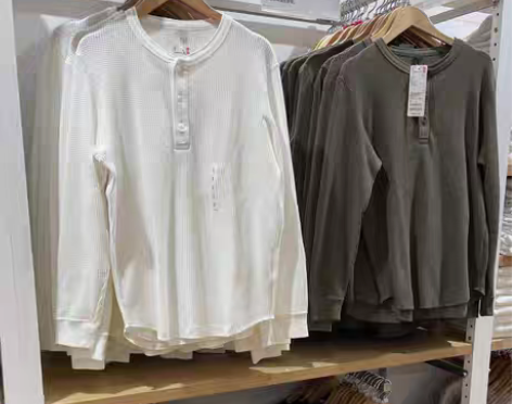 转卖试衣间出品华夫格亨利领半开领长袖T恤男...