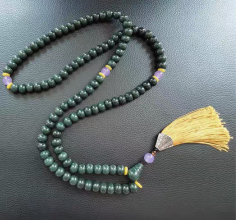 包邮带证转 和田玉沙枣青108佛珠 送给信...