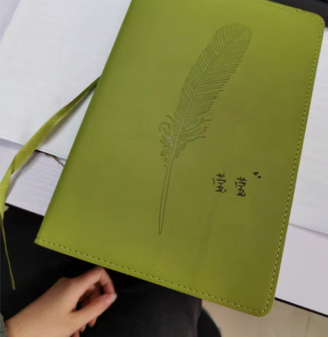 得力软皮笔记本一本，颜色小清新。  书皮写...