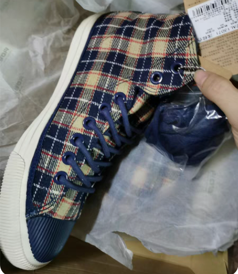 加绒格子高帮帆布鞋时尚印花保暖平底板鞋二棉...