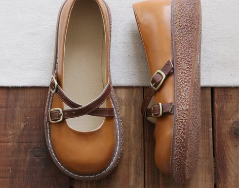 转卖森女文艺复古皮带扣增高圆头厚底大头鞋夏...