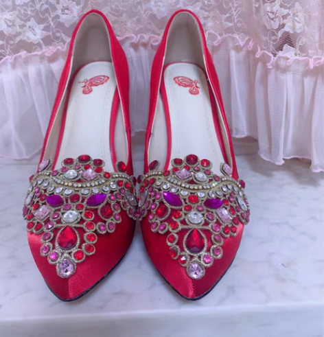 包邮婚鞋,秀禾服婚鞋,38码,正红,蝶恋花...