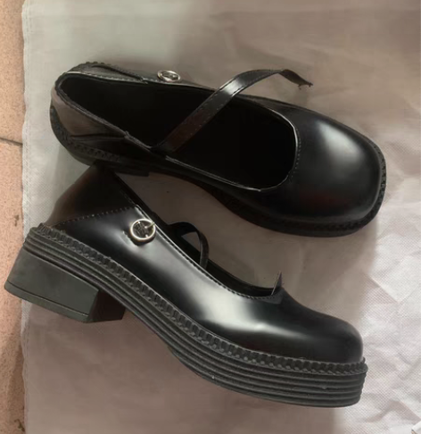 包邮日系单鞋女粗跟复古软皮淑女小皮鞋jk鞋...