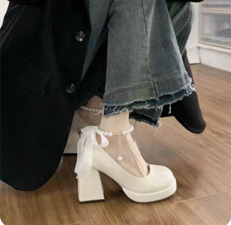 包邮泉缘清粗跟高跟鞋女秋2023年新款复古...