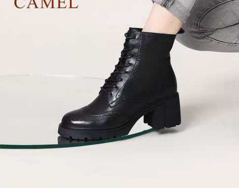 转卖骆驼女鞋2020冬季新款真皮高跟短靴女...