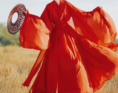 转卖原创汉服女红色武侠古装魏晋风广袖流仙裙...