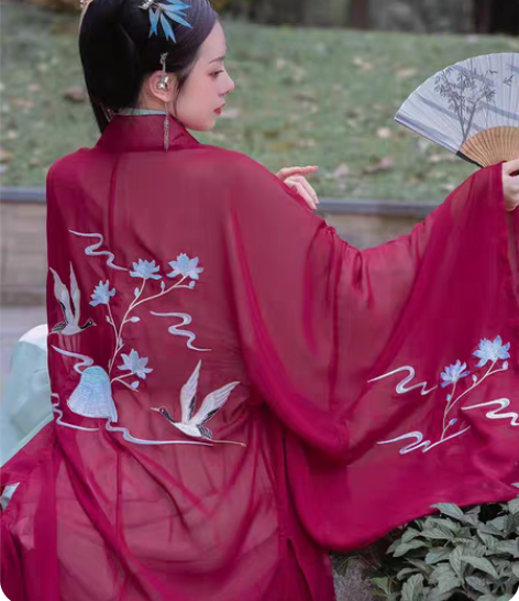 清梳汉服女夏季云中鹤夜大袖衫女单件披风外套...