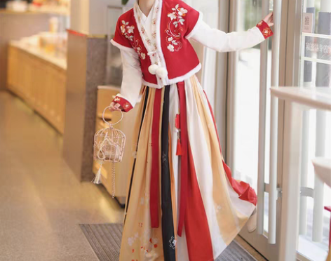 转卖5套唐制汉服女冬季唐褙子齐腰襦裙全套中...