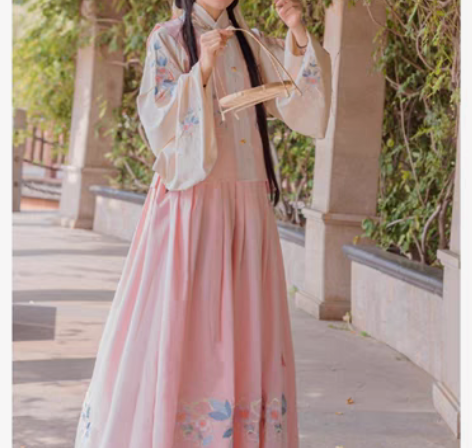 包邮(婉如)五五年汉服女交领齐腰袄裙刺绣比...