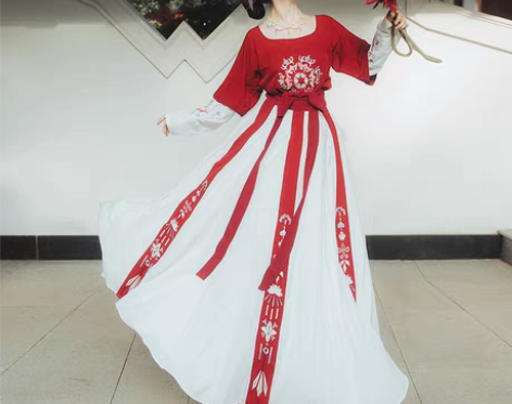 转卖艺缕  齐腰襦裙半臂套装绣花6米摆日常...