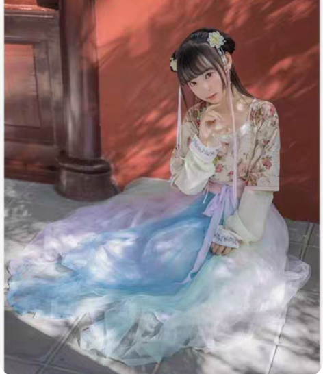 城南旧事汉服 轻衣 彩虹纱裙 两片式齐腰裙...