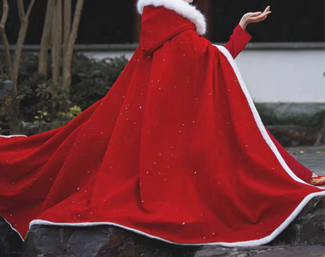 转卖【年货价】红色斗篷汉服女中国风长款毛领...