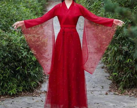 转卖红色汉服女正品原创古风飘逸秋冬季中国风...