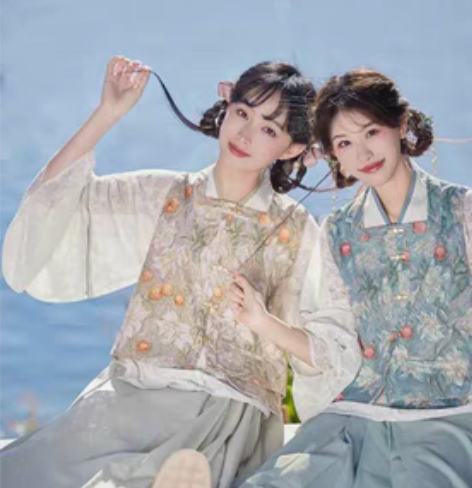 七月夕，春日来信，双色交领短衫印花比甲改良...