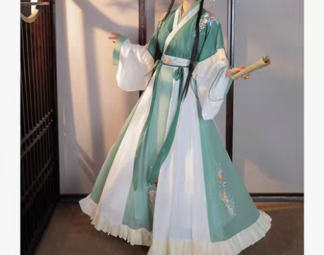 转卖柒邑原创阑珊汉服女晋制交领半袖齐腰襦裙...