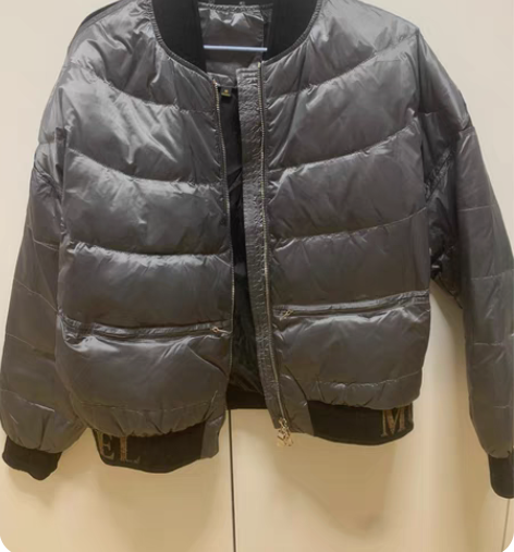 欧洲站银灰色轻薄棒球羽绒服夹克 160码 ...