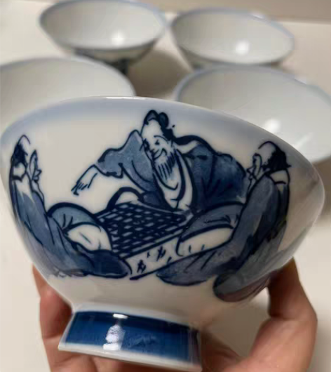 包邮日本青瓷斗笠碗，五只一套，画片有意思，...