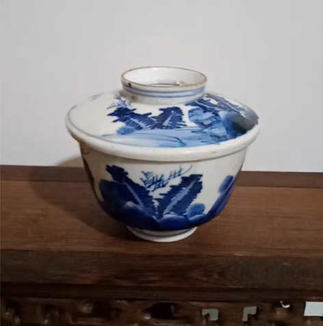 包邮老青花盖碗盖有磕碗有冲高9直径10厘米...