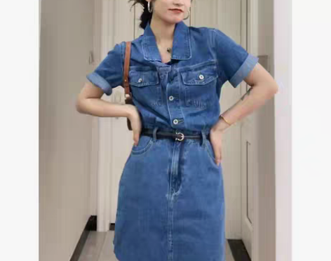 转卖丹宁女孩大码女装新款法式收腰微胖mm时...