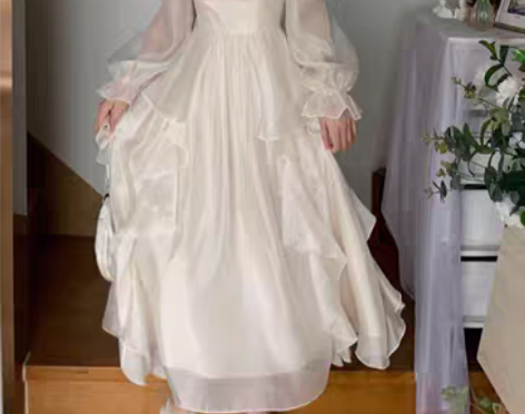 Blovelan雾漫霜白 高腰长裙仙气显