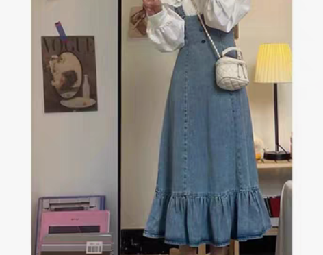 转卖牛仔背带裙女2022年夏季新款减龄荷叶...