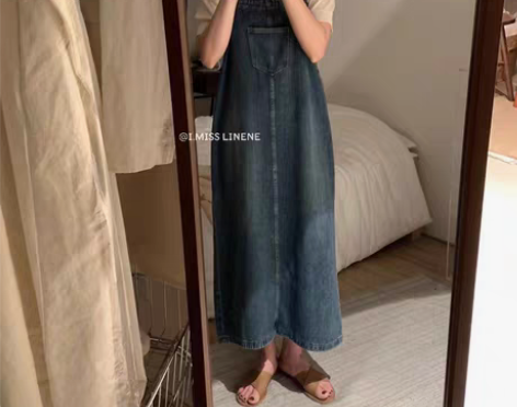 背带裙 吊带背带裙imiss复古蓝色牛仔女...