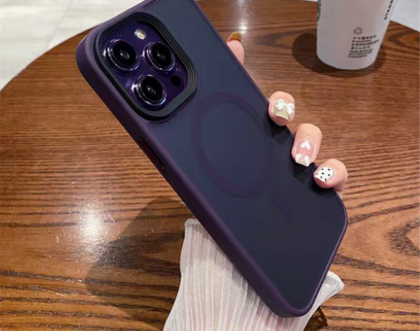 新款暗紫色适用苹果14ProMax手机壳磁...