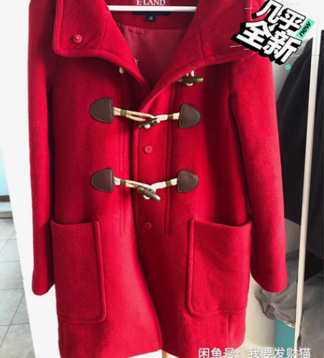 包邮纯羊毛大衣依恋eland中国本命红牛角...