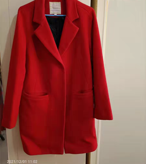 包邮正红色毛呢外套，拉夏贝尔莫丽菲尔7M，...