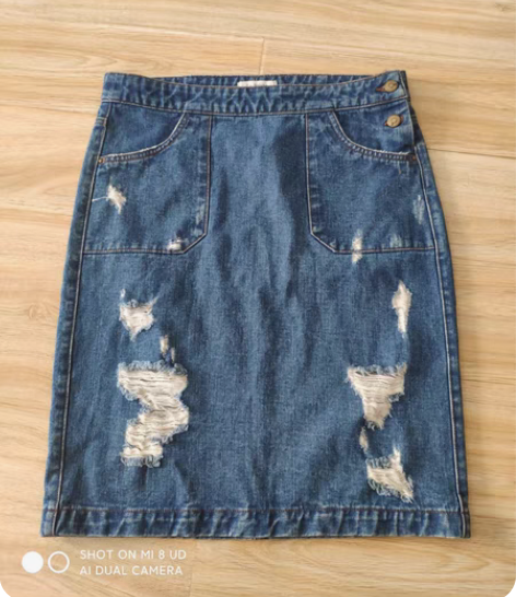 包邮拉夏贝尔品牌全新XL码高腰无弹力牛仔半...