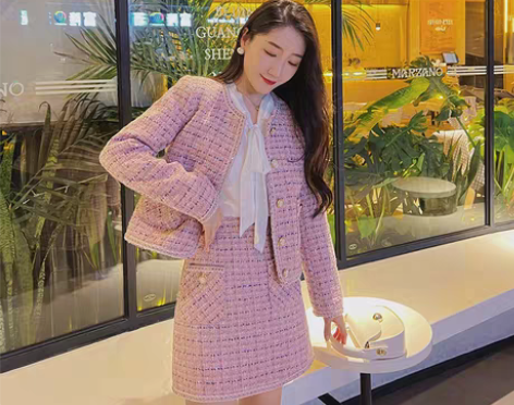 小香风套装 两件套小香风套装粉色名媛气质女...