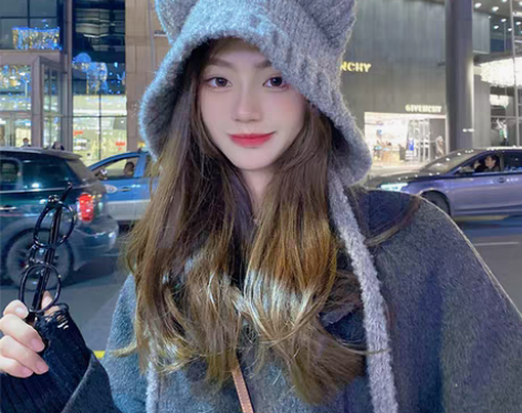 Winnie Lee可爱小熊毛线帽女冬季显...