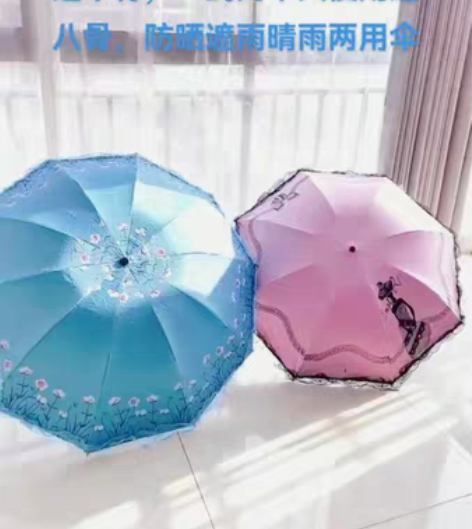 包邮加大十骨晴雨两用黑胶双人清新折叠雨伞太...